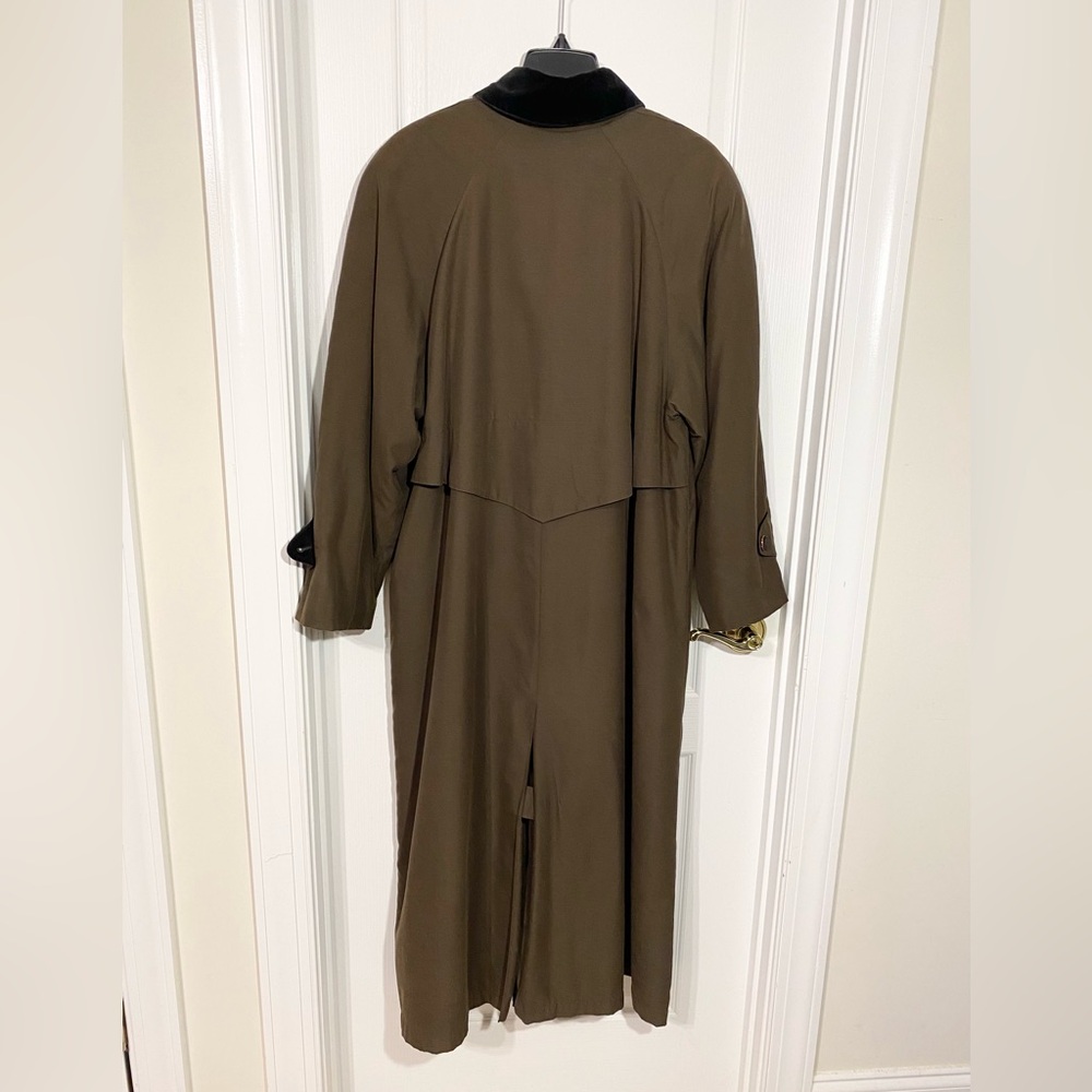 90s Talbots Velvet Collar Long Trench Coat Vintage Olive Brown Size 8 - Picture 2 of 15